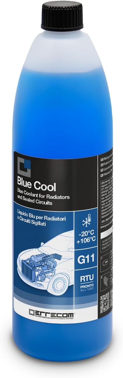 ERRECOM Blue Cool, Blue Coolant and Antifreeze -20°C/+106°C, Formulation with Nap Free inhibitor package, G11, Ready to Use, 1 Litre