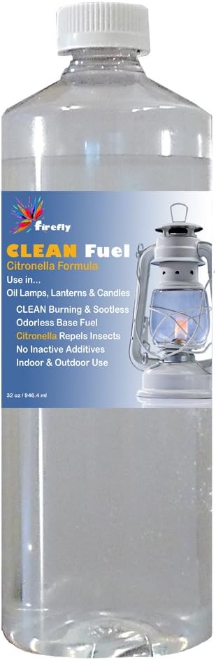 Firefly Kosher Citronella Clean Fuel Lamp Oil - Smokeless, Virtually Odorless, Long-Lasting Burn Time for Indoor & Outdoor Lamps - 32 Ounces - Made in USA