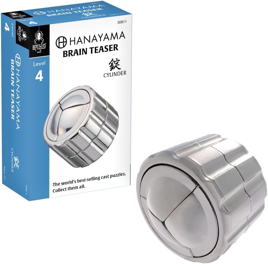 BePuzzled |Cylinder Hanayama Metal Brainteaser Puzzle Mensa Rated Level 4, for Ages 12 and Up
