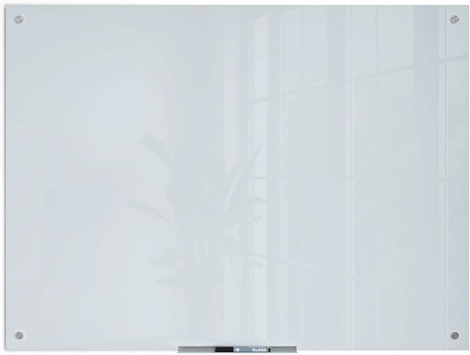 U Brands Glass Dry Erase Board, 47"x35", White Frosted Surface With Silver Grommets, Frameless, Includes Marker