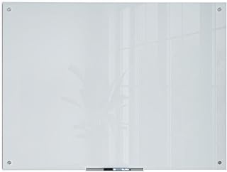 U Brands Glass Dry Erase Board, 47"x35", White Frosted Surface With Silver Grommets, Frameless, Includes Marker