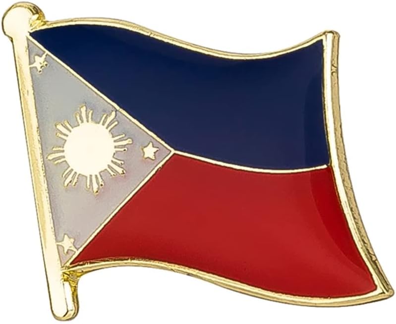 Philippines National Flag Metal Enamel Lapel Pin Badge – 1.9 x 1.6 cm Filipino Sun and Stars Flag – Hard Enamel Finish with Secure Clasp for National Pride, Travel, Events, and Collectors