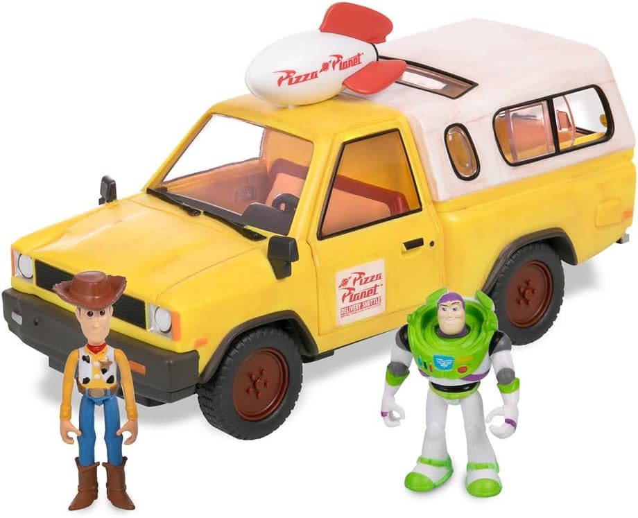 Disney Store Official Pizza Planet Truck with Lights & Sounds - Toy Story Action Figures Set Includes Woody & Buzz Lightyear, Movable Parts, Light Up Features & Vehicle Sounds