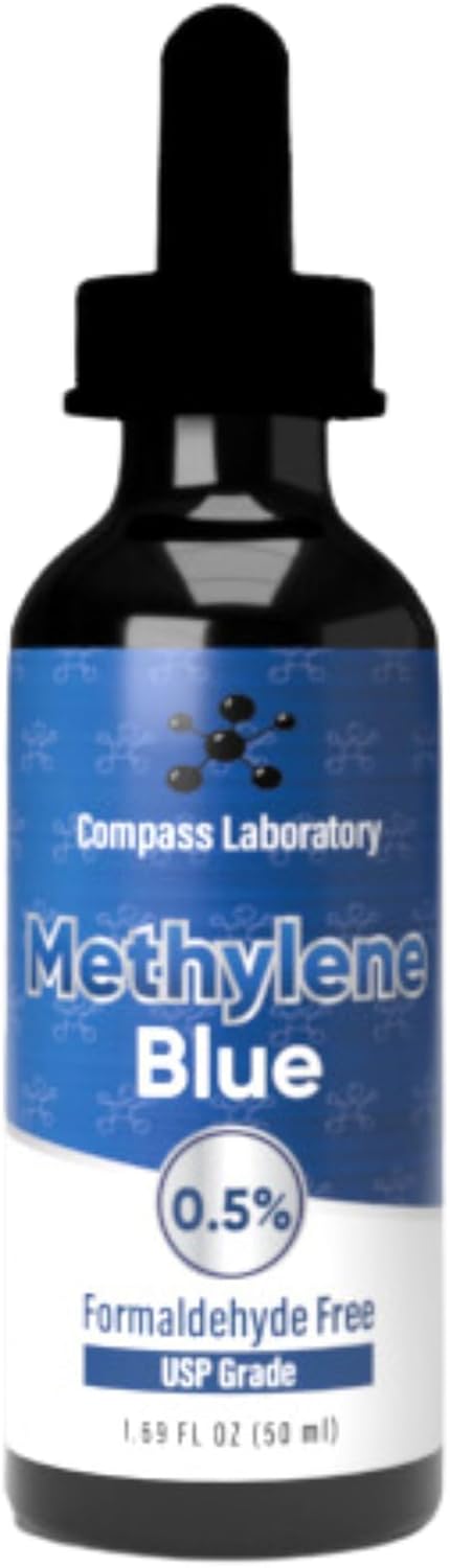 COMPASS LABORATORY Methylene Blue Pharmaceutical Grade, USP Grade, Third-Party Tested Dietary Supplement for Humans, No Formaldehyde, Made in USA (0.5% 50ml Bottle)