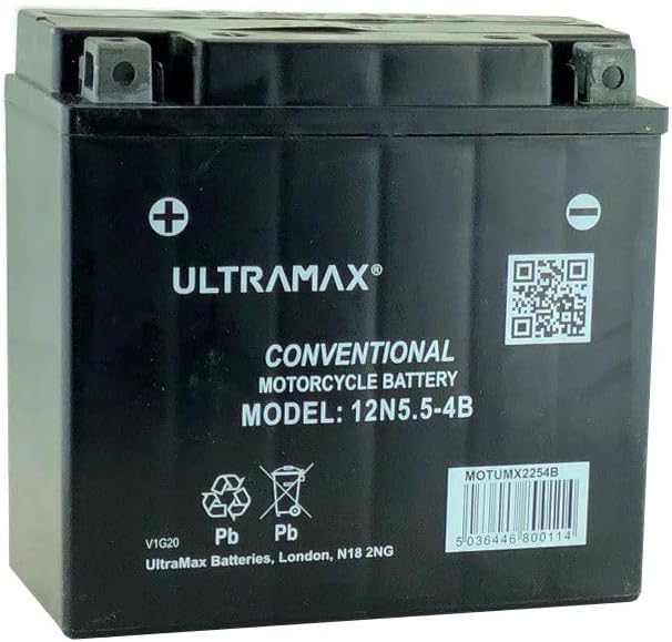 UltraMax 12N5.5-4B, 12V 5.5AH 60 CCA Motorbike Motorcycle Battery