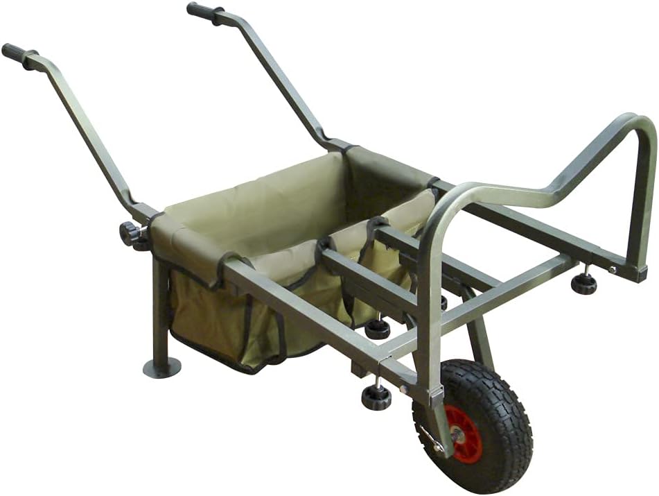 RocwooD Fishing Trolley Wheel Folding Barrow Cart with Bag Adjustable Legs Heavy Duty Collapsible Wheeled Transporter Fish Holder Rod Handle Carry Outdoor