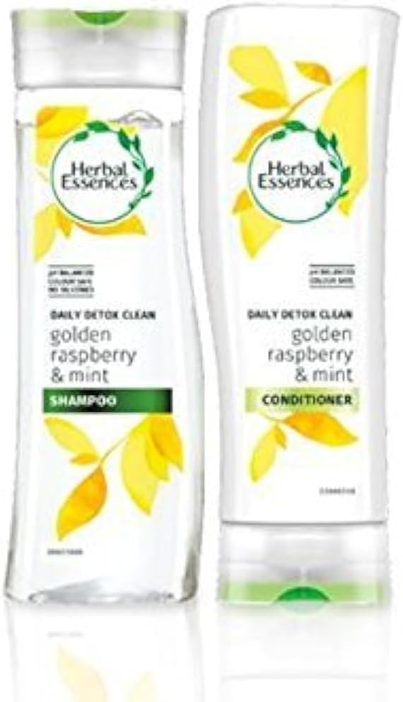 Herbal Essences Daily Detox Shine Shampoo and Conditioner with Golden Raspberry and Mint. Bundle with Exclusive Beauty Tips.