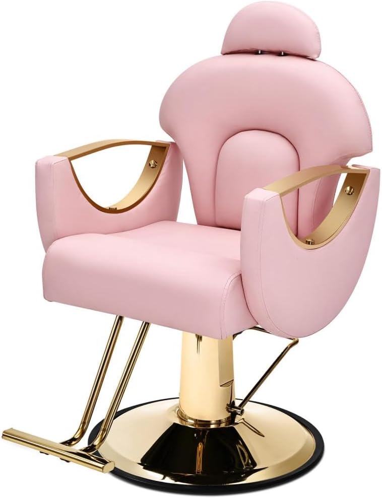 Artist hand Pink Reclining Salon Chair for Hair Stylist, Heavy Duty Barber Chair with Oversized Hydraulic Pump 360 Degree Swivel Hair Chair, Beauty Spa Equipment, Max Load 400 LBS