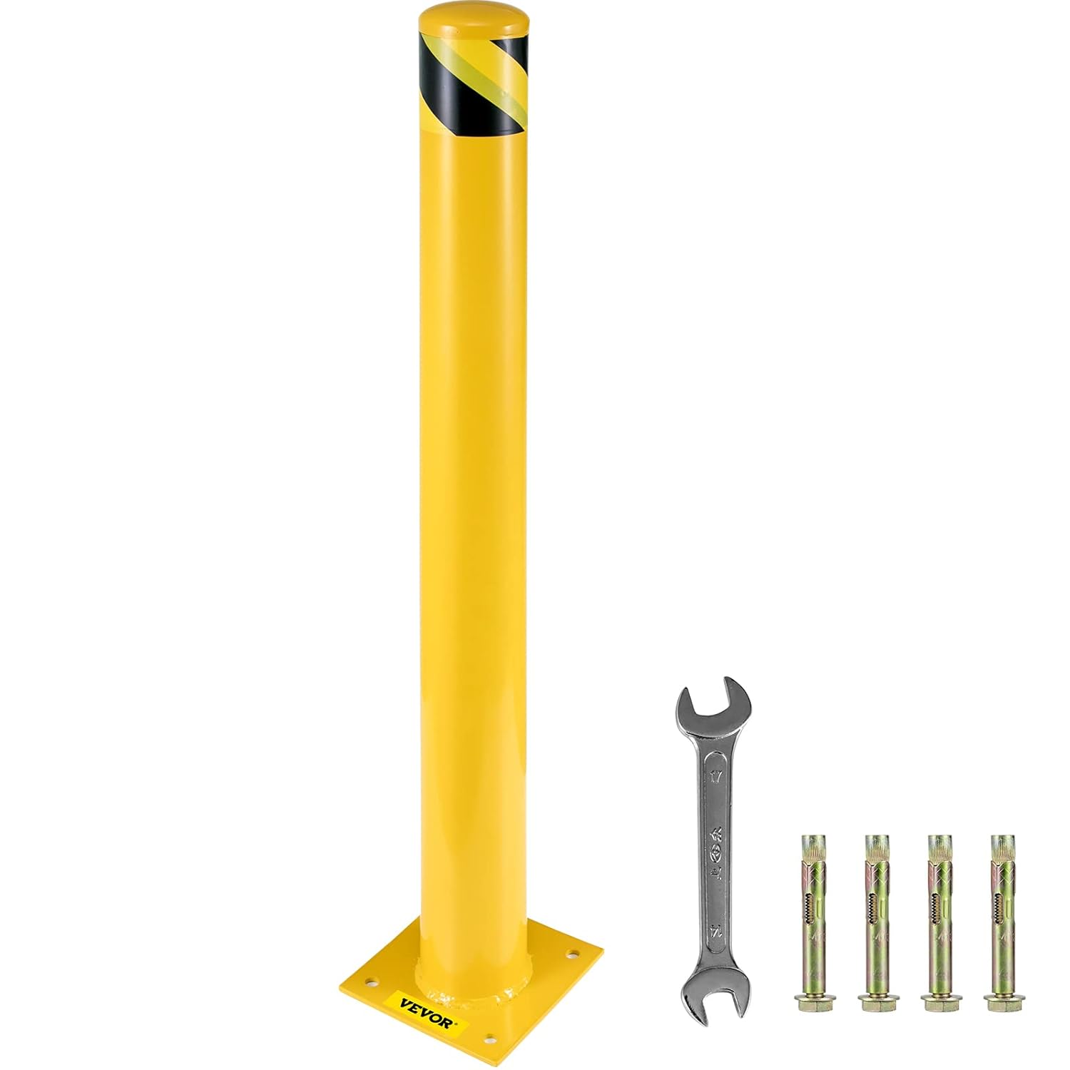 BestEquip 42-5.5 Safety Bollard, 5-1/2" OD Safety Barrier Bollard, 42" Height Yellow Powder Coat Pipe Steel Safety Barrier, with 4 Free Anchor Bolts, for Traffic-Sensitive Area