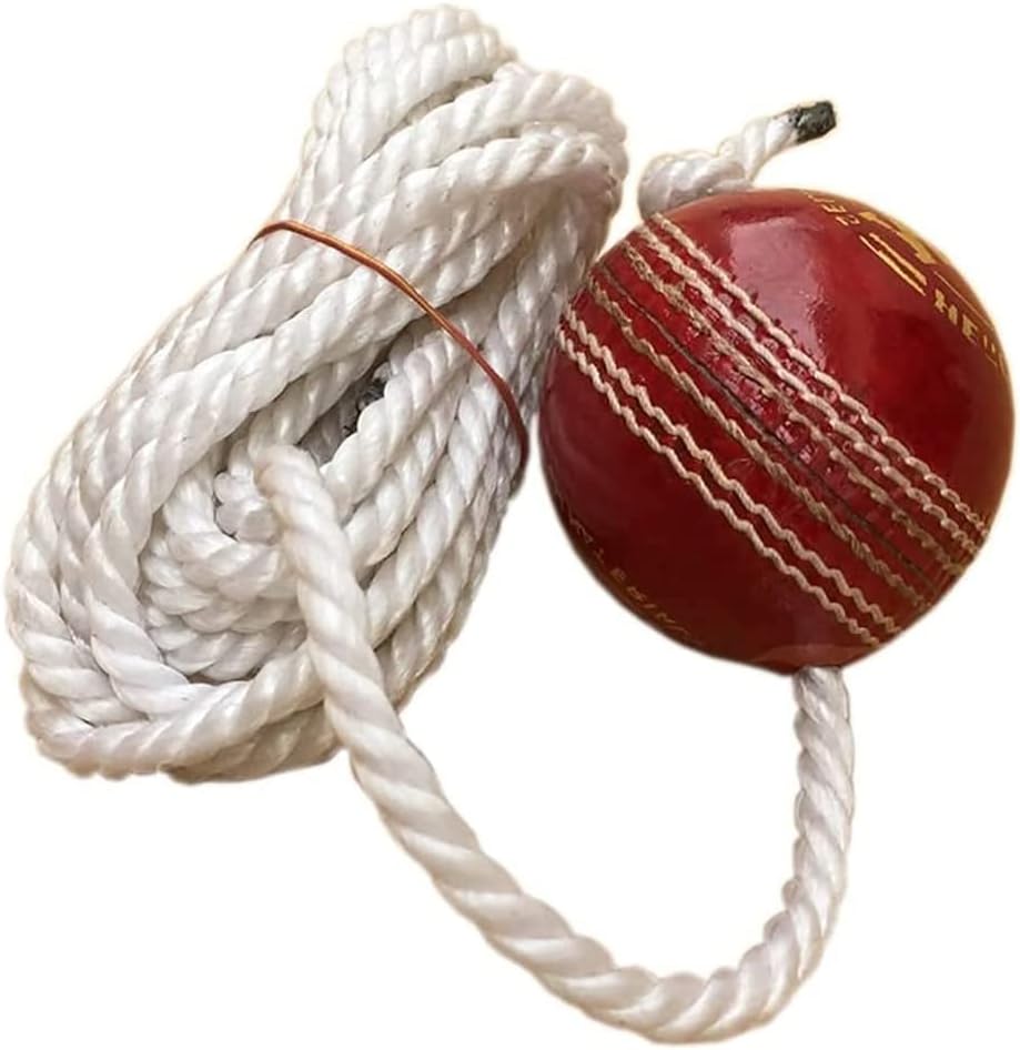 AnNafi® Hanging Ball for Practice, Knocking & Training | Hanging Season Ball with Rope IBall with a Cord Cricket Hanging Ball Made in India |Sports Leather Match Practice Hanging Cricket Ball Red