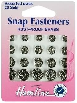 Hemline H420.99 Nickel Brass Rust Proof Sew On Snap Fasteners 6,7,9,11mm 20 Set