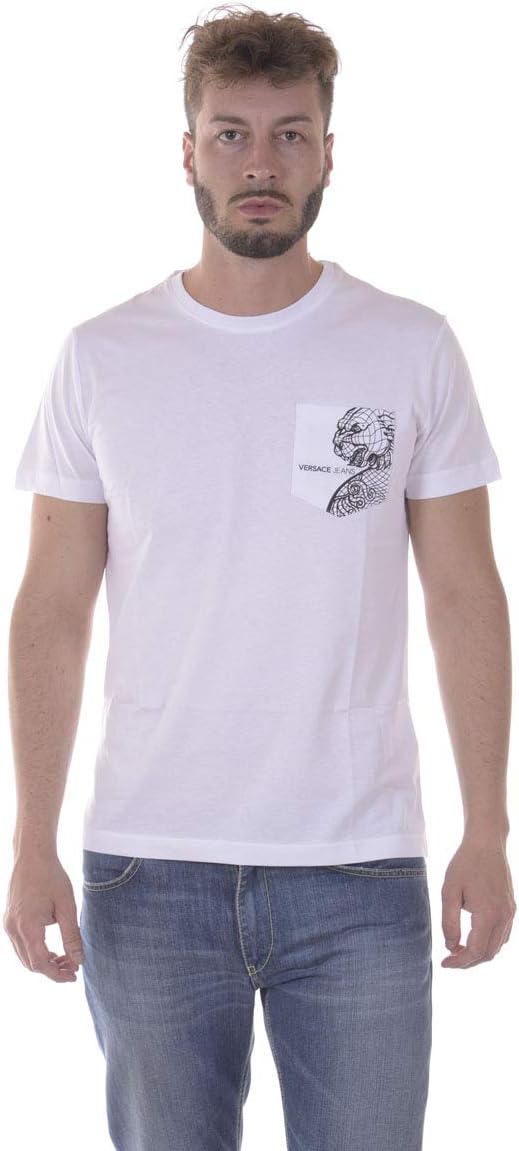 Versace Jeans Men's Short Sleeve t-Shirt Crew Neckline Jumper Jersey Regular White UK Size M (UK 38) B3GPA700