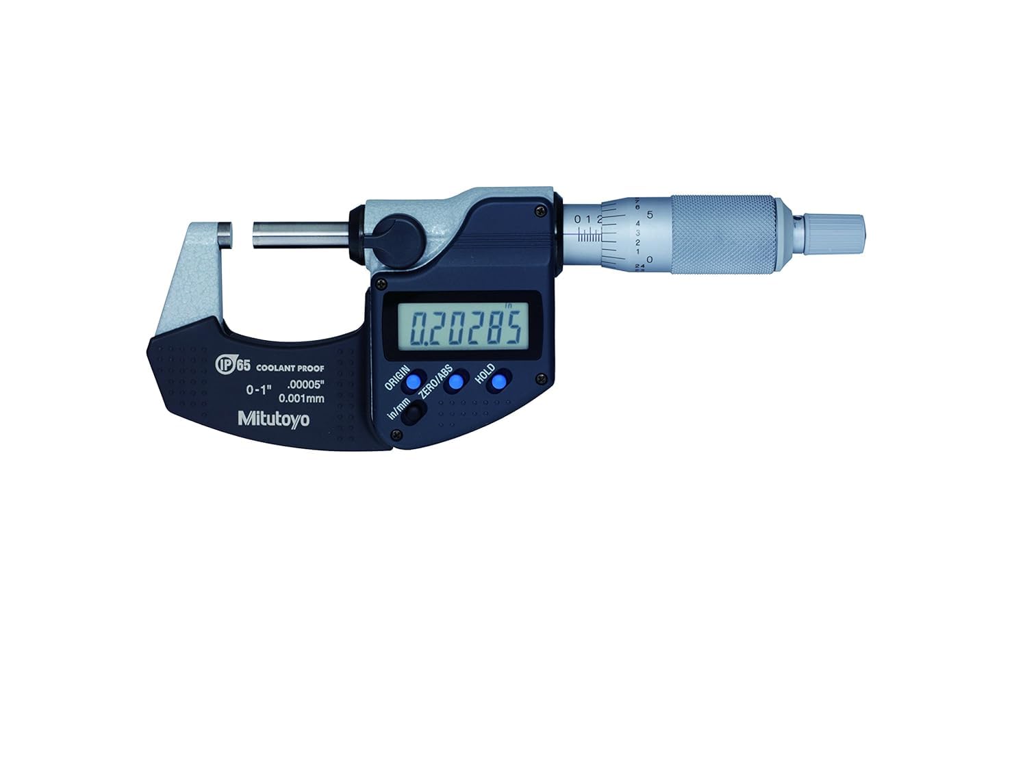 Mito_tuyo 293-340 Outside Micrometer, 0-1 Range, 0.00005"/0.001mm Resolution, IP65, No Output, with Ratchet"