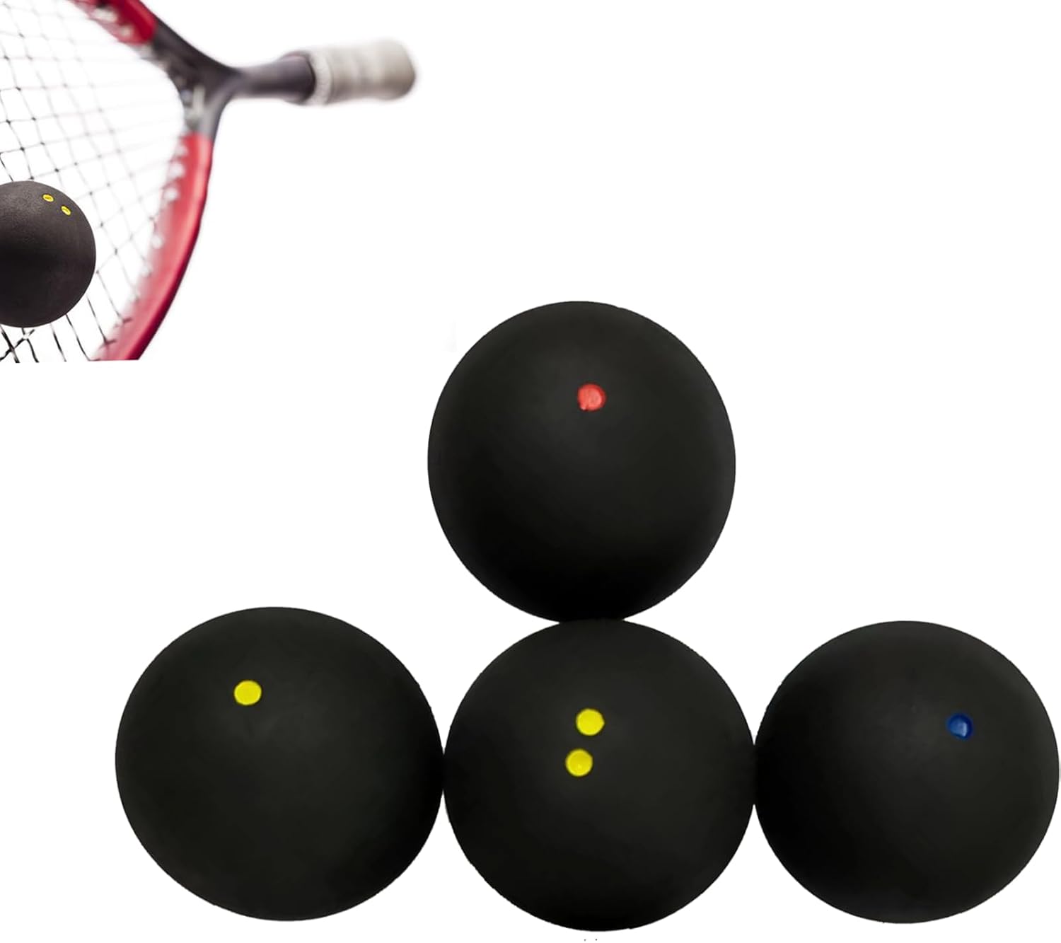 Vokowin 4pcs Mixed Pack Squash Balls, Training Squash Ball, High Bounce Training Squash Ball (Four different sizes) (K335-4)