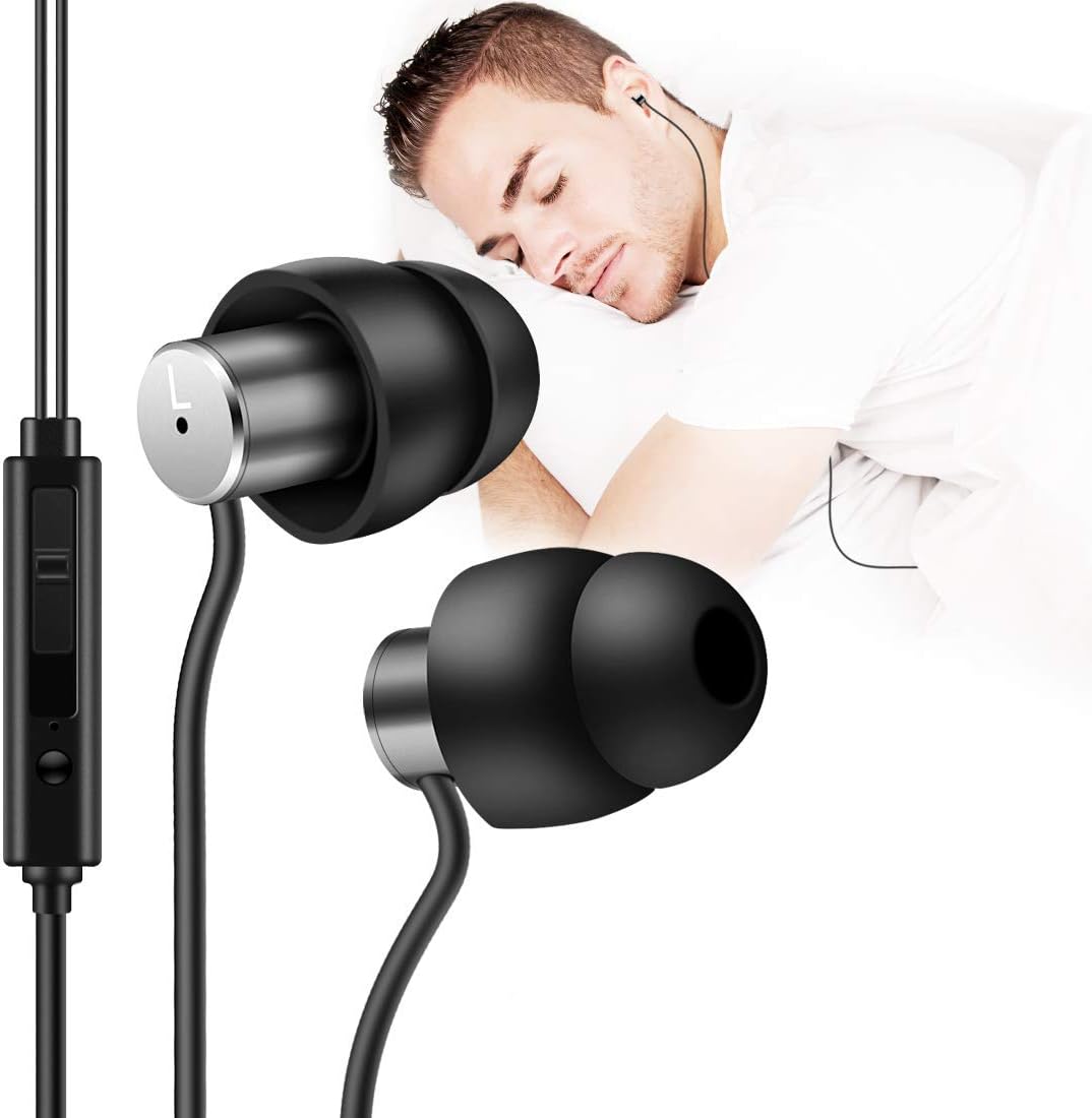 AGPTEK Sleep Earbuds, In-Ear Sleeping Earphones,Ultra-Soft Silicone Noise Isolating Headphones with Mic and Volume Control for Insomnia, Side Sleeper, Snoring, Air Travel, Meditation Black