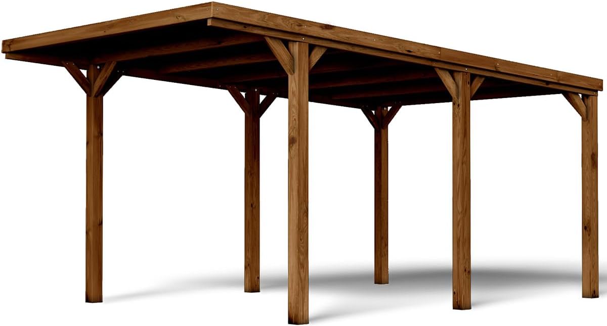 CERLAND Victor Carport - 3m x 2.5m x 5m - 15m² Freestanding Wooden Car Shelter - Suitable for Cars, SUVs or Vans - 120mm Posts - Polycarbonate Roof Pressure Treated Timber