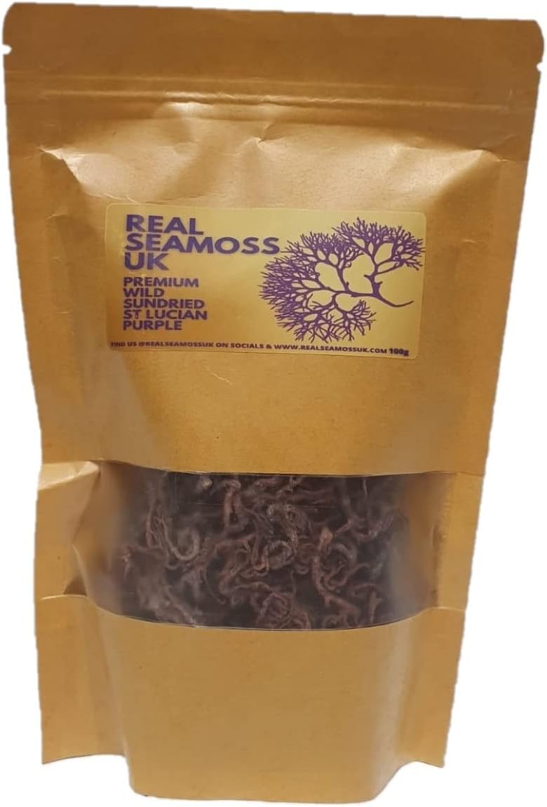 Sea Moss (Irish Moss) 100g - Purple Wildcrafted St Lucian Product, Organic Non GMO Vegan, Packed with 92 Minerals + Vitamins, Excellent for Soups, Smoothies, Salads etc