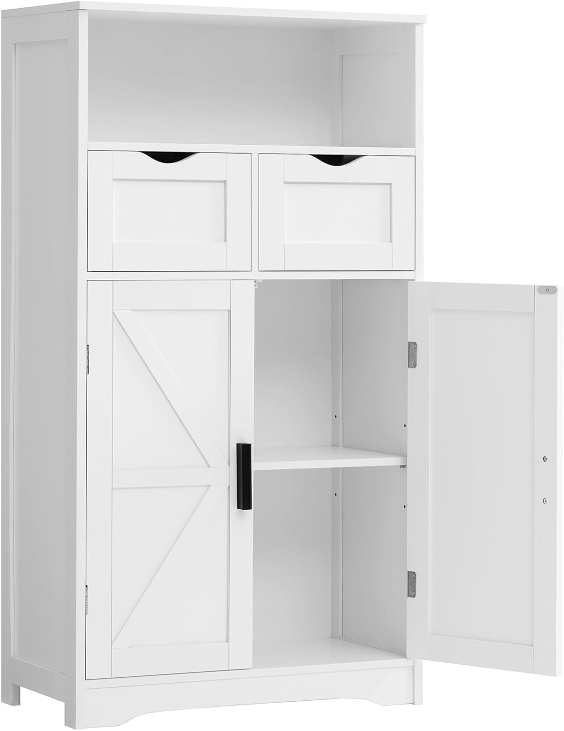 WEENFON Bathroom Cabinet, Storage Cabinet with 2 Doors & 2 Drawers, Bathroom Floor Cabinet with Adjustable Shelf, Freestanding Storage Organizer for Living Room, Hallway, White