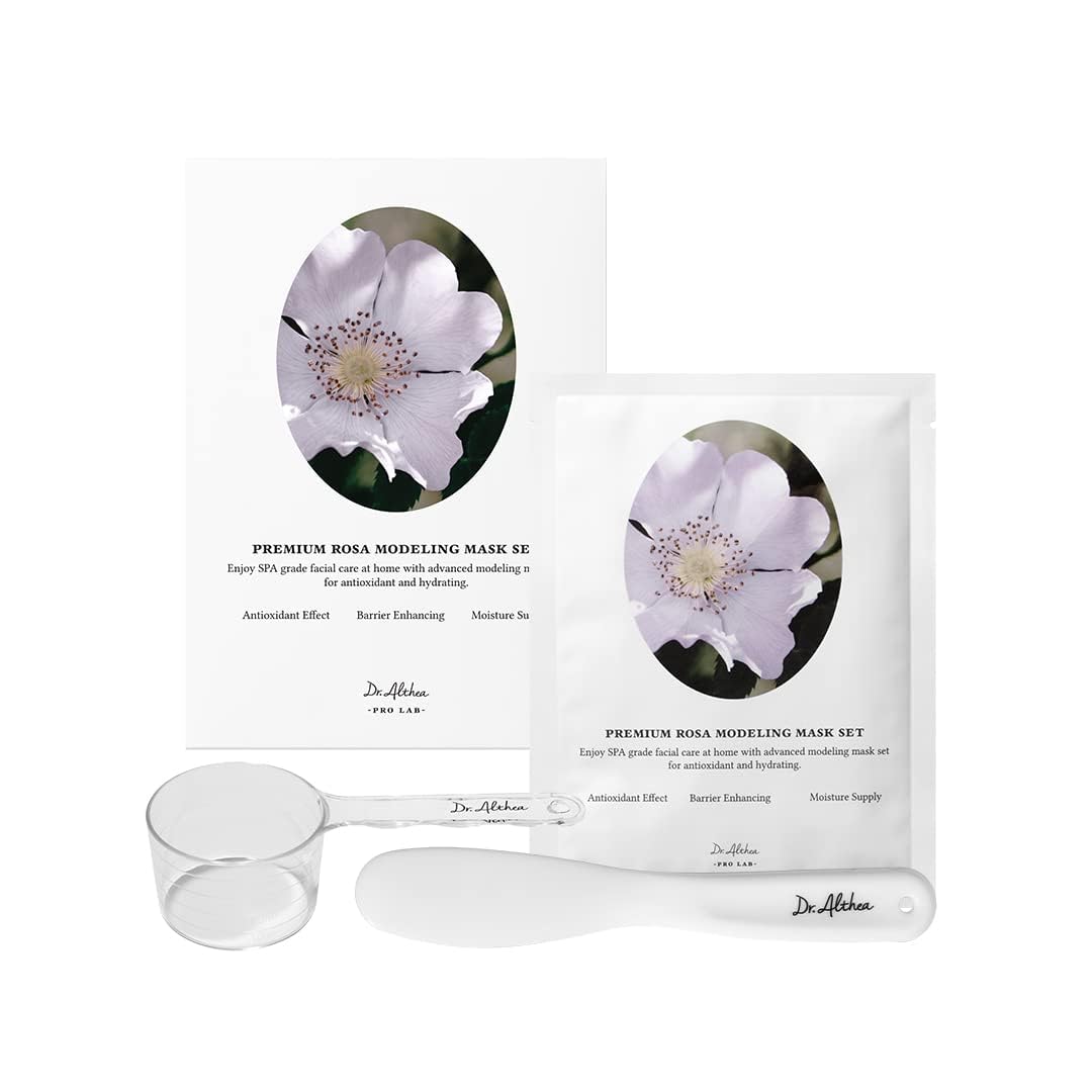 Dr.Althea Premium Rosa Modeling Mask - Measuring spoon and spatula included, 25g x 5 ea, Cooling effect, Hydration, Skin barrier enhancement. Soothe the redness. Vegan & Cruelty free Modeling Mask