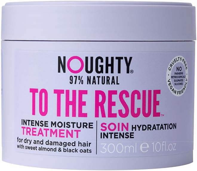 Noughty 97% Natural To The Rescue Treatment Mask Hydrating Formula for Dry Frizzy and Damaged Hair with Sweet Almond and Black Oat Sulphate Free Vegan Haircare 300ml
