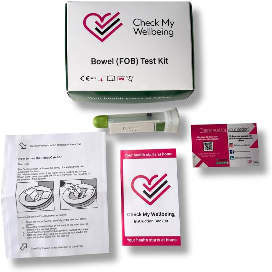 Check My Wellbeing - Bowel Cancer (Fecal Occult Blood) Test Kit | Simple to Use at-Home Test | Rapid Results | Individually Heat Sealed for Ultimate Hygiene