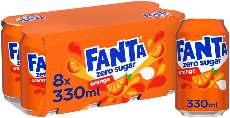 Fanta Zero Orange Soft Drink Cans, 8 x 330 mL