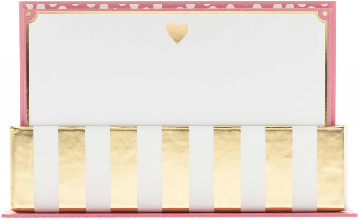 Graphique Gold Heart Flat Notes – Note Card Stationery with Adorable Soft Pink Border and Printed Gold Heart, 50 Note Cards and Matching Envelopes for Thank You Notes and Invitations, 5.625" x 3.5"