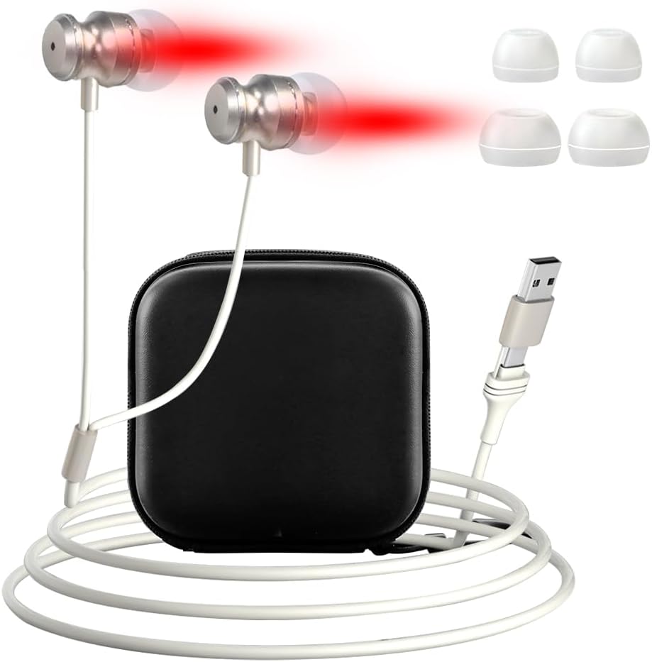 Ear Red Light Therapy Device for Seniors – Upgraded 650nm Red Light Therapy for Ears, USB & Type-C Compatible, Includes 2 Pairs of Soft Silicone Ear Tips and Storage Box