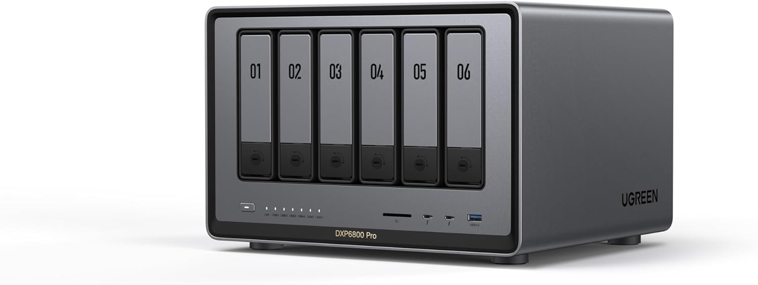 UGREEN NASync DXP6800 Pro 12TB (Seagate Ironwolf), 6-Bay Thunderbolt NAS with Inte l 10-Core i5 CPU (Up to 4.40 GHz), 8GB DDR5, 4x M.2 PCIe Slots, 1x 2.5GbE, 1x 10GbE, 2 TBT4, SD Slot (Diskless)