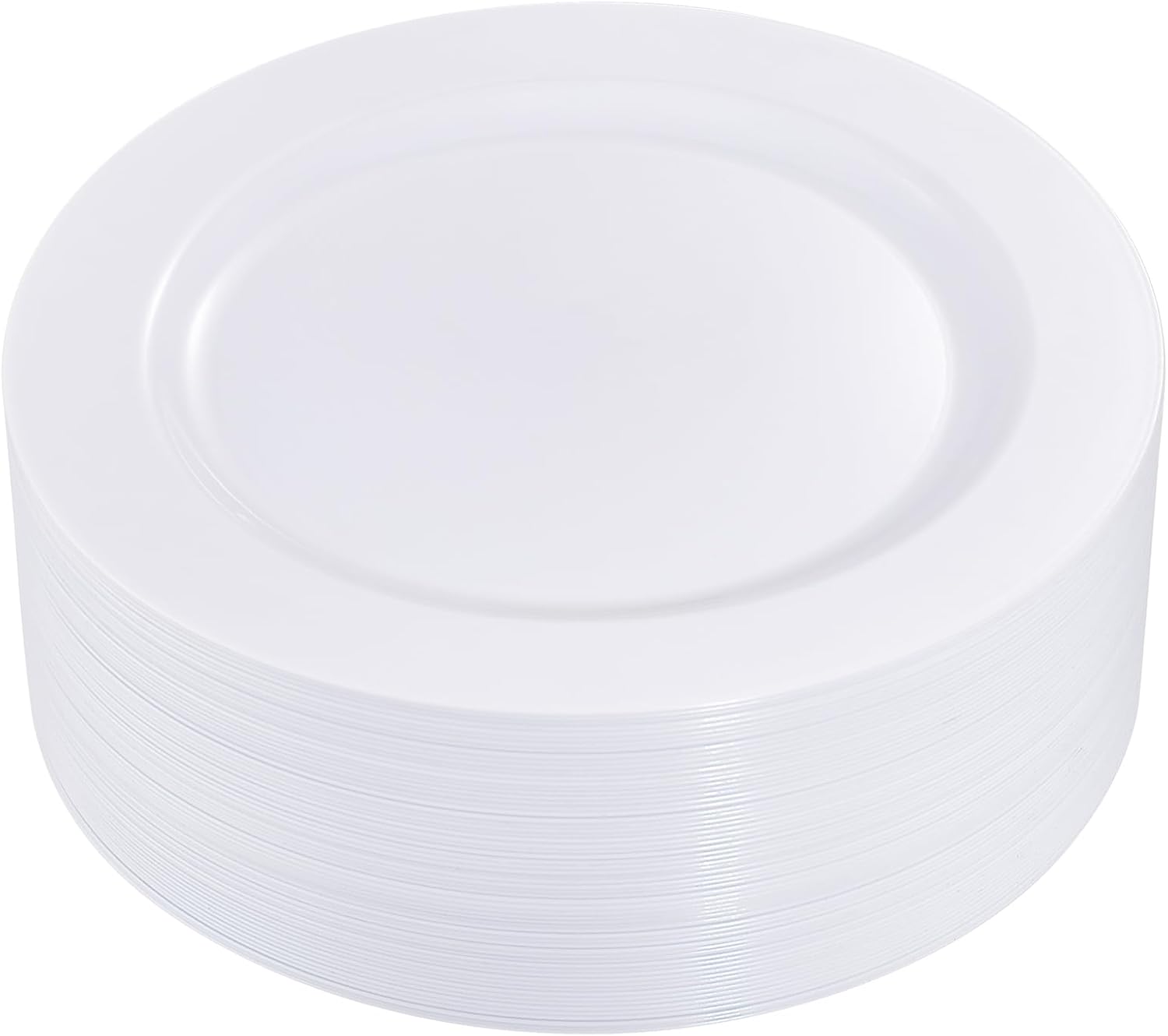 I00000 50Pcs White Plastic Dinner Plates 10.25 Inch, Premium Disposable Party Plates, Safe and Reusable, Heavy Duty Plastic Plates Perfect for Wedding & Party