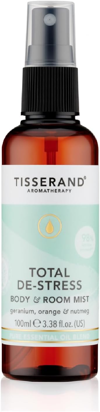 Tisserand Aromatherapy - Total De-Stress - MoodFix Mist - Orange, Geranium, Nutmeg - 100% Natural Pure Essential Oils - 100ml - Calming Mist Spray