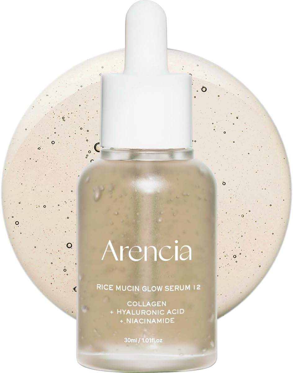 Arencia Rice Mucin Glow Serum, Collagen + Hyaluronic Acid & Niacinamide, 1.01 fl oz