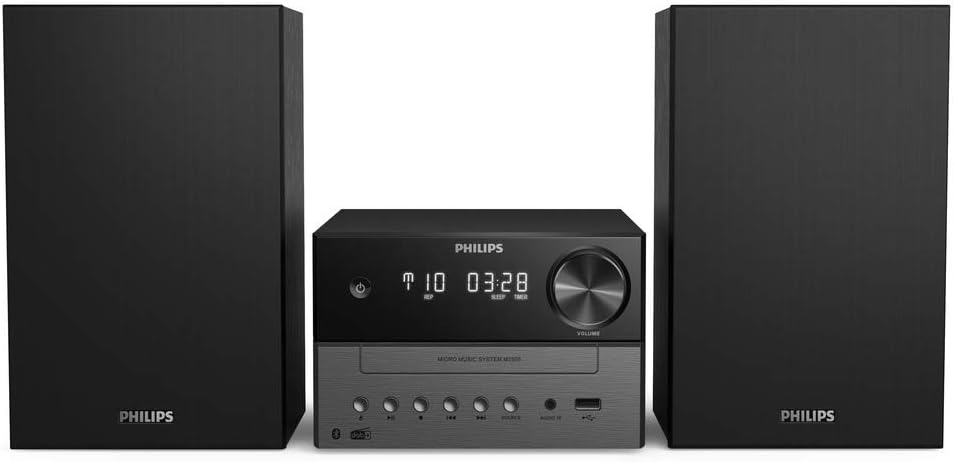 Philips Micro Music System with Bluetooth/Hifi System, DAB+, FM Radio, USB, CD Player, MP3, Bass-Reflex Speakers, Digital Sound Control, 18 W Audio TAM3505/12