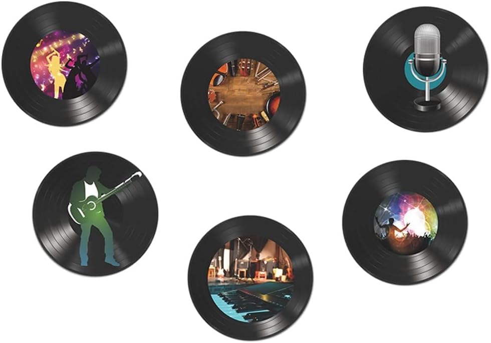 WrtmyR 6 Pack Blank Vinyl Records Decor, 11" Wall Collage Kit Aesthetic Pictures, CD Album Cover Posters Bedroom Decor for Teens Boys Girls, Rock and Roll Music Party Decorations