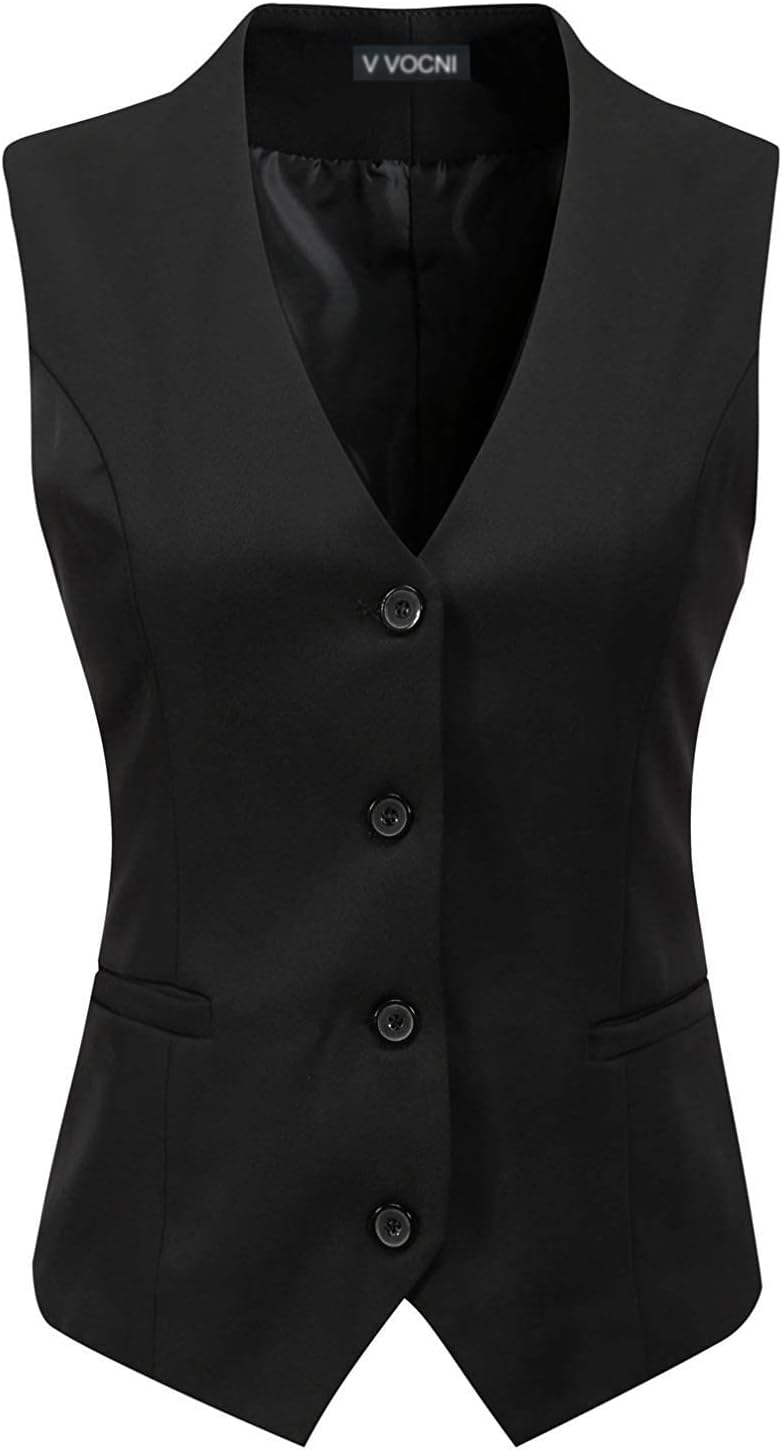 V VOCNI Women's Fully Lined 4 Button V-Neck Economy Dressy Suit Vest Waistcoat