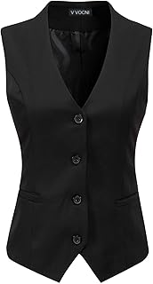 V VOCNI Women's Fully Lined 4 Button V-Neck Economy Dressy Suit Vest Waistcoat
