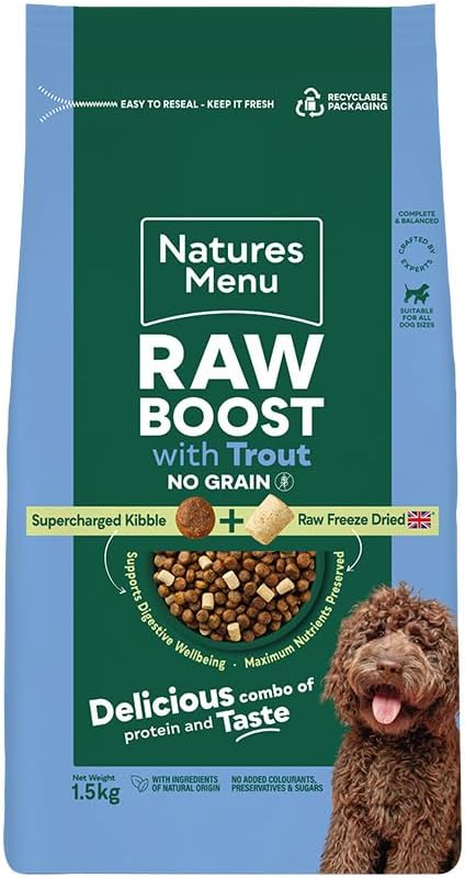 Natures Menu Raw boost No Grain Dry Food for Dogs with Trout - 1,5kg