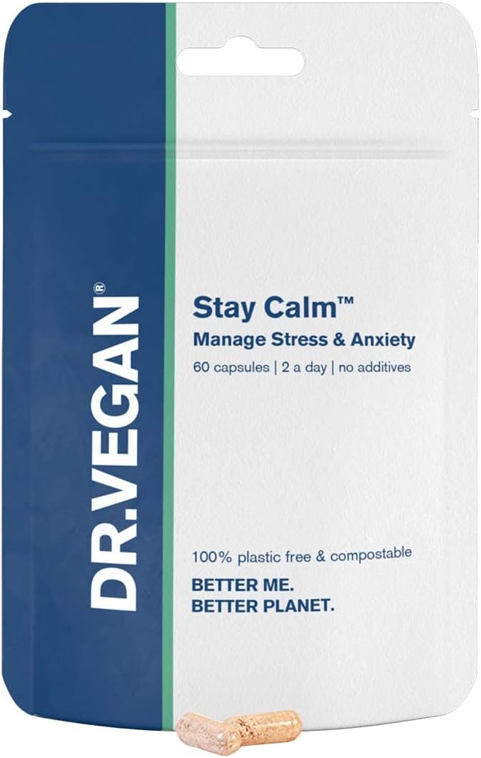 Stay Calm Supplement | Stress and Anxiety Relief | Ashwagandha KSM 66, Magnesium, L-Theanine, Rhodiola, Schisandra and Cordyceps | 60 Vegan Capsules | Two-A-Day | DR.VEGAN