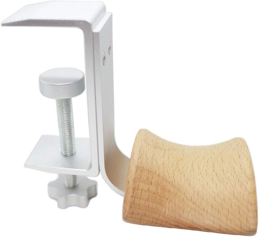 Beech Wood & Silver Clamp Type Headphone Holder Stand Hanger Bracket Wood Headphone Headset Hanger Holder Clamp Rack Hook Under Desk Table Headphone Hanger Holder for Audio,Studio&Gaming Headphones