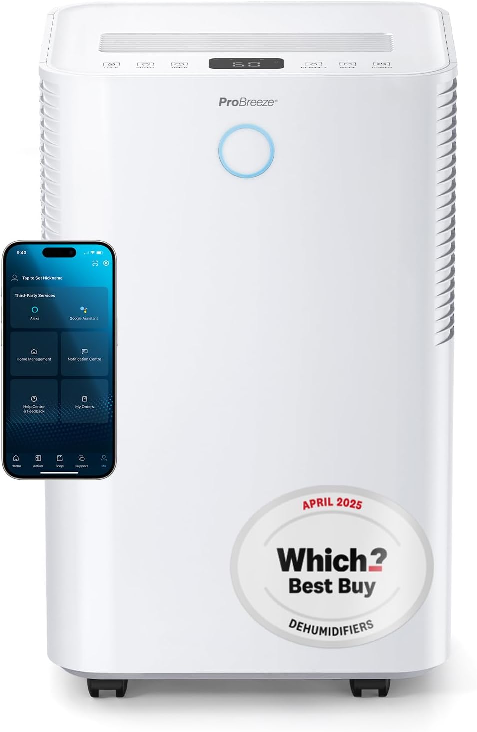 Pro Breeze® 20L OmniDry WiFi Dehumidifier with Automatic Humidity Sensor & Display, 24Hr Timer, Laundry Drying, Continuous Drainage with Smart App - WINNER OF THE WHICH? BEST BUY AWARD