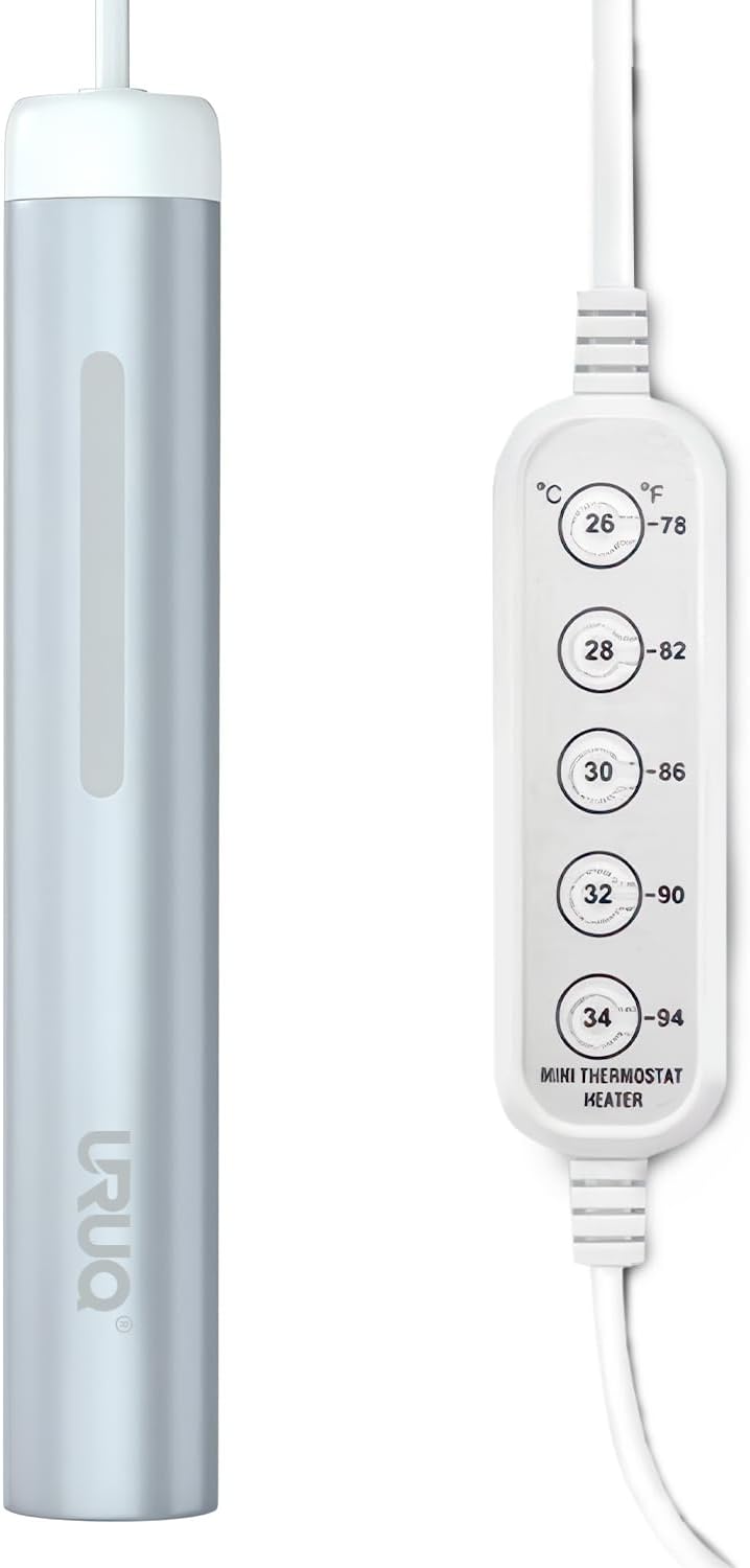 Small Aquarium Fish Tank Heater: URUQ 25W Submersible Aquarium Heater Adjustable Temperature Ultra-Low Water Level for Betta Fish Starter Kit - Under 3 Gallon Mini Aquarium