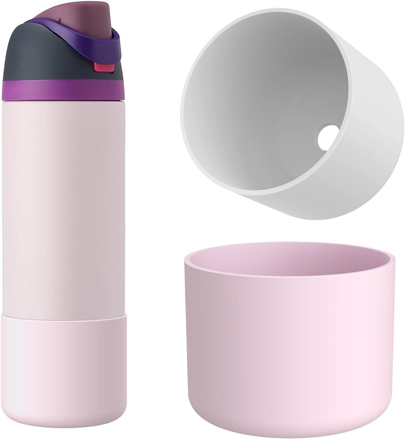 Silicone Water Bottle Boot for Owala 32 Oz, 2Pcs Bottles Bottom Cover Protector for Owala, Anti-Slip Protective Sleeve for FreeSip, Twist, and Flip Stainless Steel Bottles (White+Pink, For 32oz)