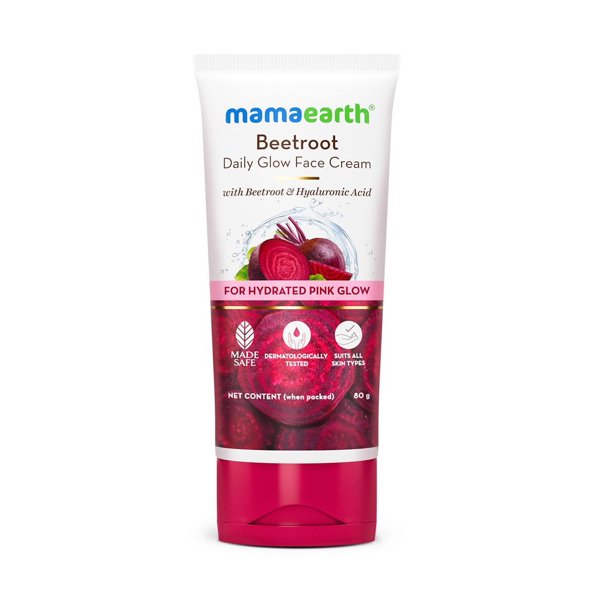 MAMAEARTH Beetroot Daily Glow Face Cream with Hyaluronic Acid | Hydrating Moisturizer for Pink Glow, Smooth & Radiant Skin | Lightweight, Non-Greasy Formula for Daily Use | 2.82 Ounce (80g)