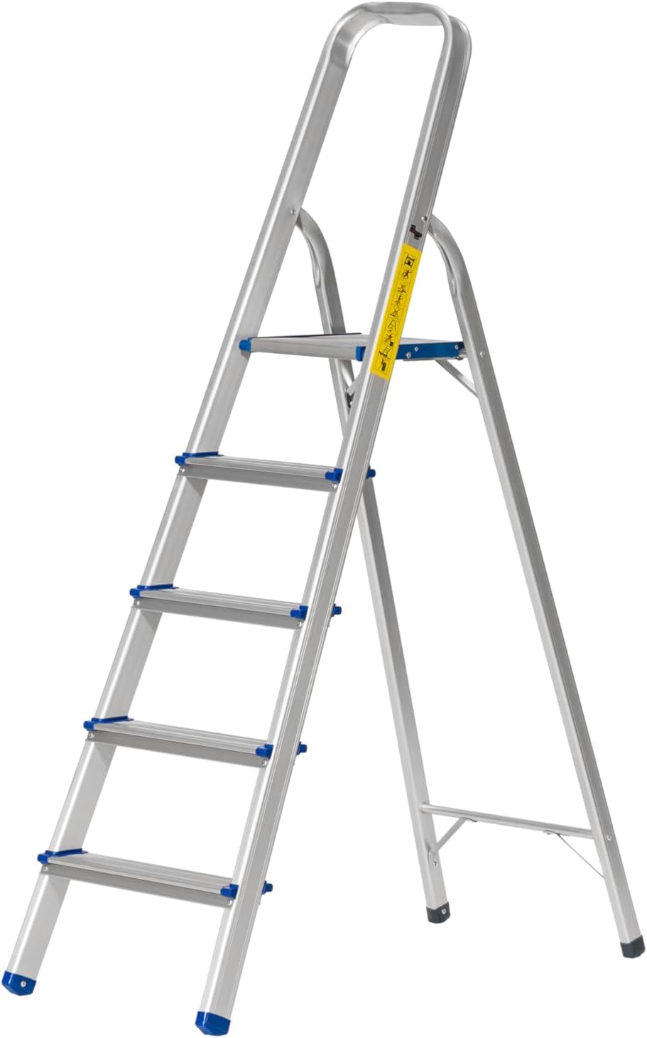The Workplace Depot 5-Step Aluminium Step Ladder with Anti-Slip Feet & Handrail, 150kg Max Capacity, Lightweight & Easy to Store, Perfect for Kitchen, Office & Household Use (5 Tread)