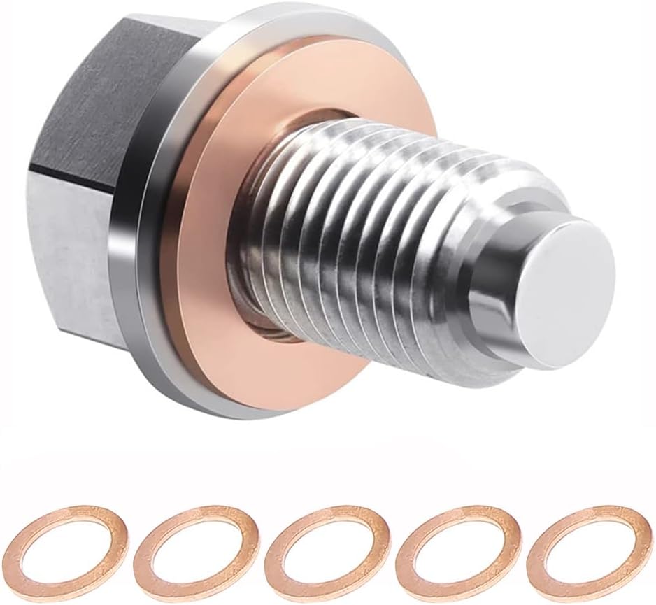 JNNJ Magnetic Oil Drain Plug, Stainless Steel Sump Drain Nut Bolt, Magnetic Oil Drain Plug with Copper Crush Washer, Stainless Steel Oil Plug Replacement Universal for Most Cars Motorcycle(M14x1.5)