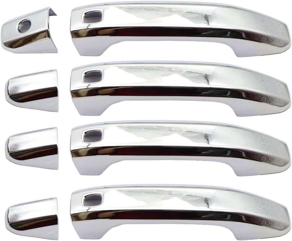 XQSMWF 4PCS Chrome Door Handle Cover with 4 Smartkey Hole Compatible with Chevy Silverado 1500 2500HD 3500HD 2019 2020 2021 2022 Compatible with GMC Sierra 1500 2500HD 3500HD 2020 2021