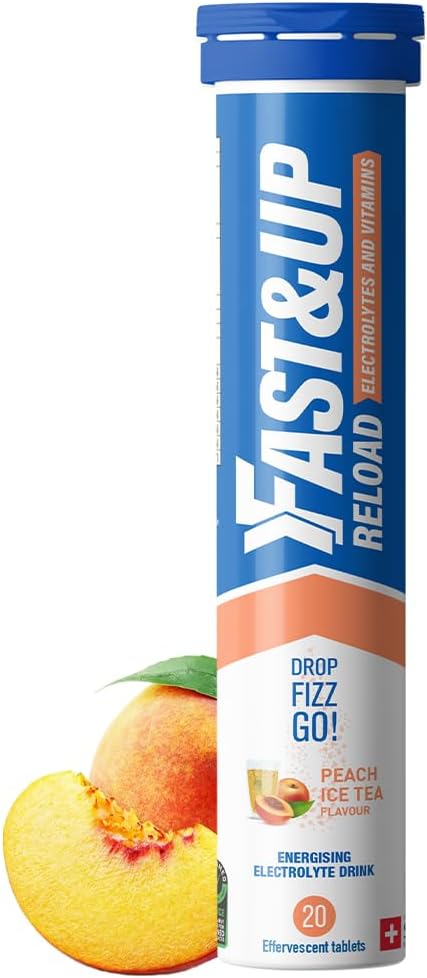 Fast&Up Reload – Peach Ice Tea Flavour – 20 Effervescent Tablets – Instant Electrolytes for Rapid Hydration & Energy - Added Vitamin C & B12 for Performance, Wellbeing, Travel & Recovery –Vegan