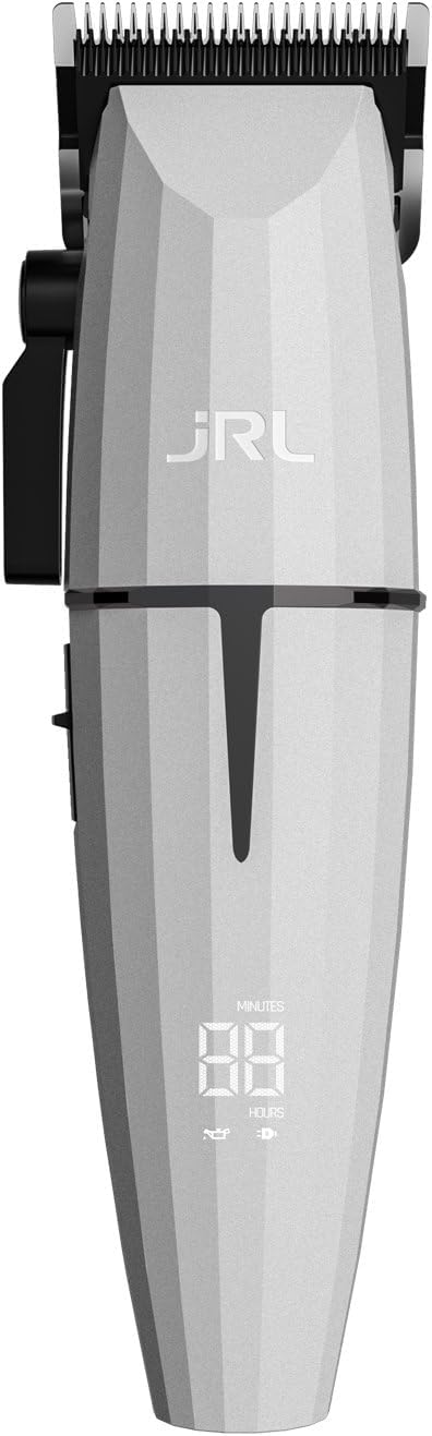 JRL GHOST Professional Cordless Hair Clipper - w/Cool Blade Technology for Men's Grooming - Rechargeable, Quiet, Up to 7500 RPM, 5HR Run Time, Equipped w/Fade Blade & Reset IQ Charging Dock (White)