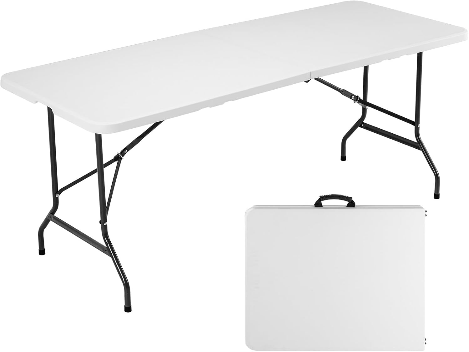 Sweetcrispy 6ft Plastic Folding Table Outdoor Indoor Heavy Duty Portable Desk with Carrying Handle for Camping Picnic Party