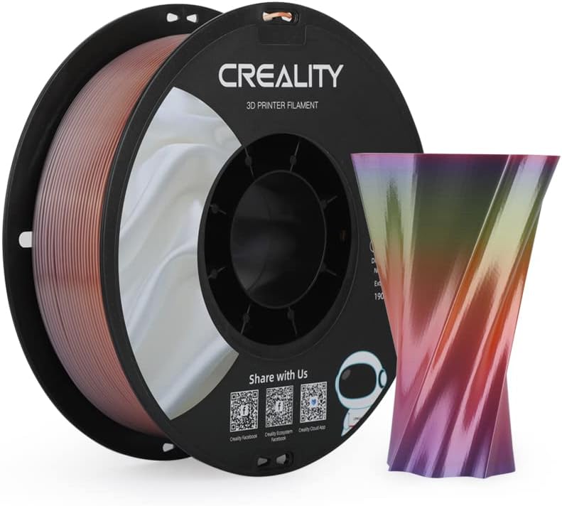 Creality Silk PLA 3D Printer Filament, 1.75mm, +/-0.02mm, 1KG/2.2lb Rainbow